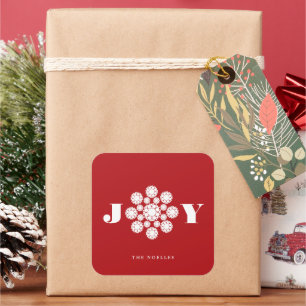 White Snowflake Flower Dots Joy Christmas Holiday Square Sticker