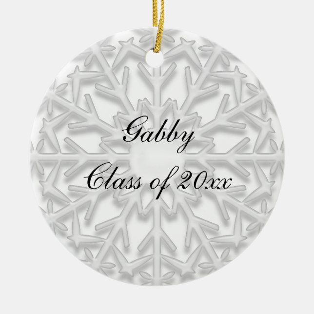 White Snowflake Graduation Photo Ceramic Ornament (Front)