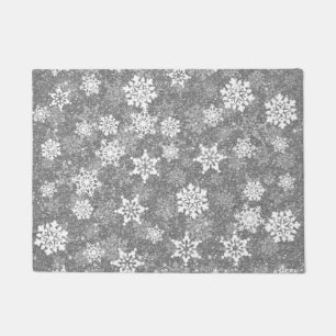 White Snowflake Gray Elegant Winter Xmas Chrismast Doormat