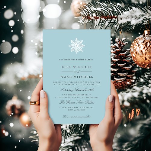 White Snowflake Light Blue Winter Formal Wedding  Invitation