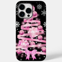 White Snowflake Light Pink Ribbon Christmas Tree