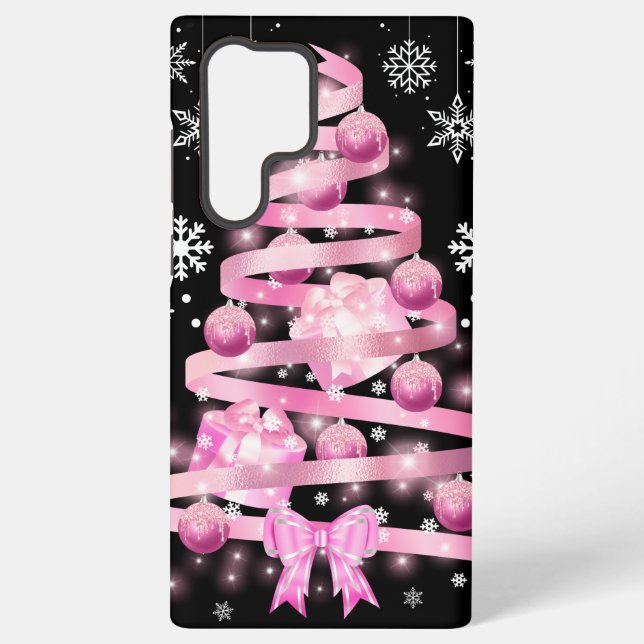 White Snowflake Light Pink Ribbon Christmas Tree   Samsung Galaxy Case (Back)
