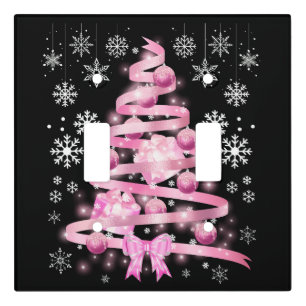 White Snowflake Light Pink Ribbon Christmas Tree Switch Cover