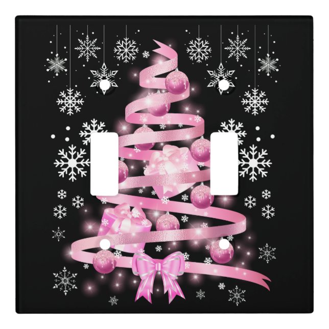 White Snowflake Light Pink Ribbon Christmas Tree   Switch Cover (Front)