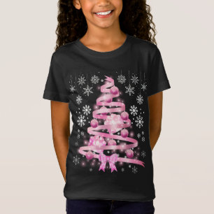 White Snowflake Light Pink Ribbon Christmas Tree   T-Shirt