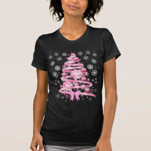 White Snowflake Light Pink Ribbon Christmas Tree T-Shirt