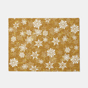 White Snowflake Luxurious Yellow Elegant Christmas Doormat