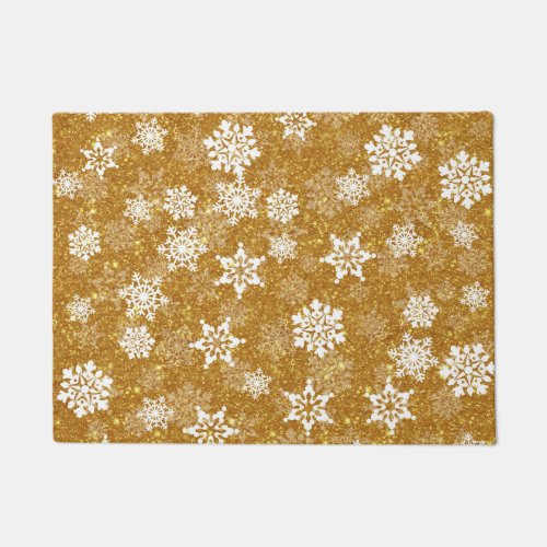 White Snowflake Luxurious Yellow Elegant Christmas Doormat
