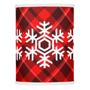 White Snowflake on a classic red tartan pattern Lamp Shade