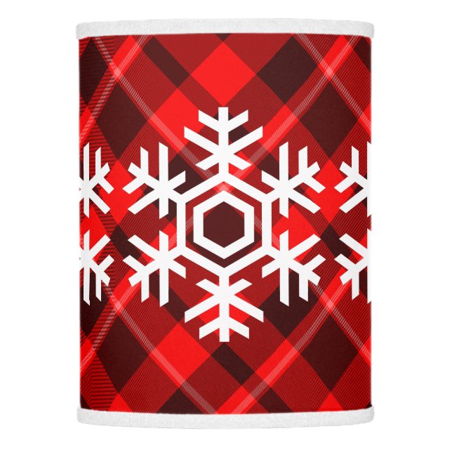 White Snowflake on a classic red tartan pattern Lamp Shade (Front)