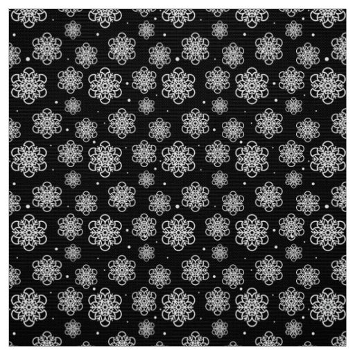 White  Snowflake on black with fish scales pattern Fabric