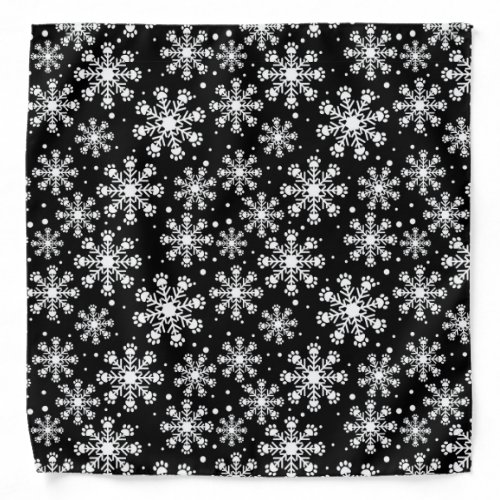 White Snowflake on black with paw print pattern Bandana