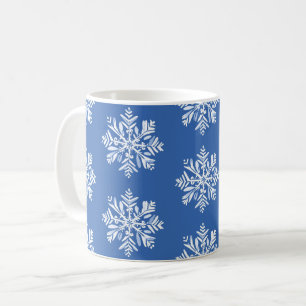 White Snowflake on Blue Christmas Holiday Pattern Coffee Mug