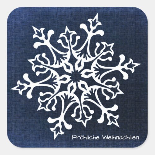 White Snowflake on Blue Frhliche Weihnachten Square Sticker