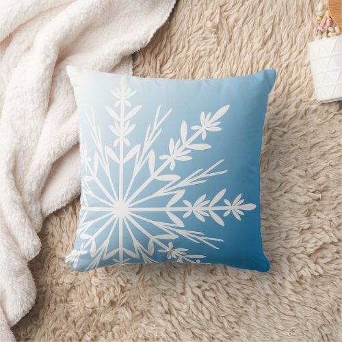 White Snowflake on Blue Throw Pillow