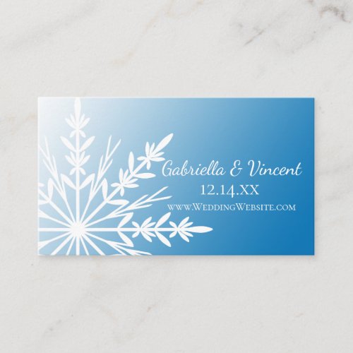 White Snowflake on Blue Wedding Website Enclosure Card