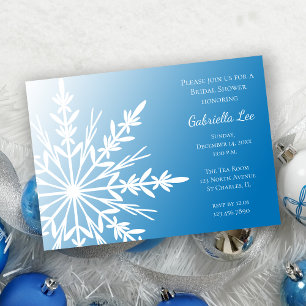 White Snowflake on Blue Winter Bridal Shower Invitation