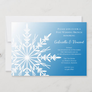 White Snowflake on Blue Winter Post Wedding Brunch Invitation
