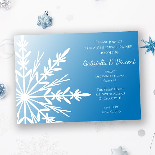 Blue Snowflake Wedding Rehearsal Dinner Invitation