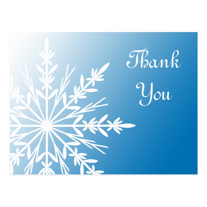 White Snowflake on Blue Winter Thank You Postcard | Zazzle.com