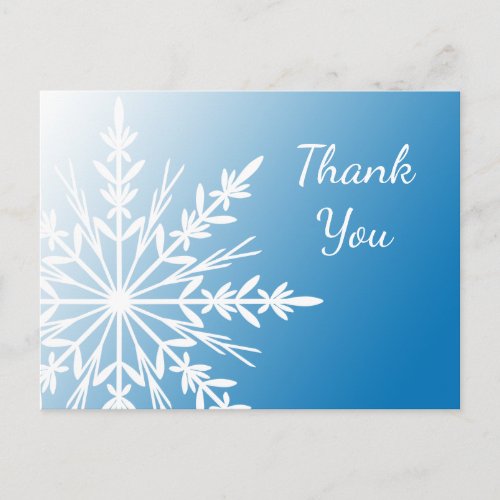 White Snowflake on Blue Winter Thank You Postcard