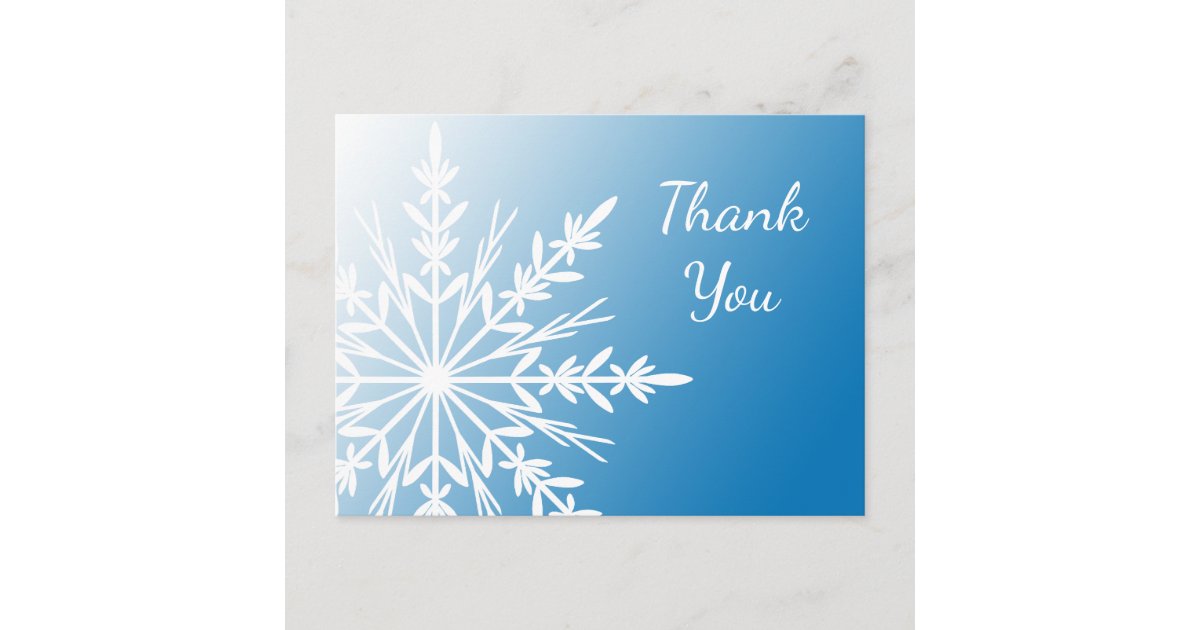 White Snowflake on Blue Winter Thank You Postcard | Zazzle