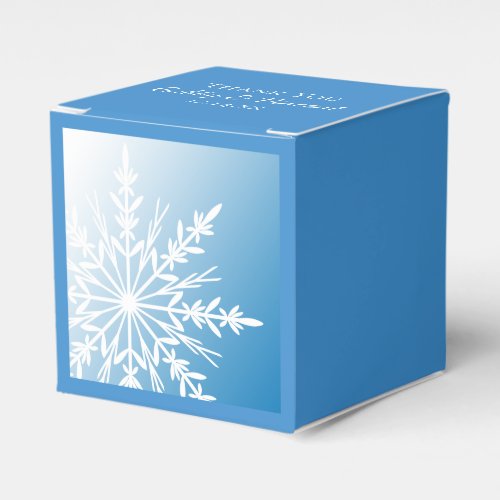 White Snowflake on Blue Winter Wedding Favor Boxes
