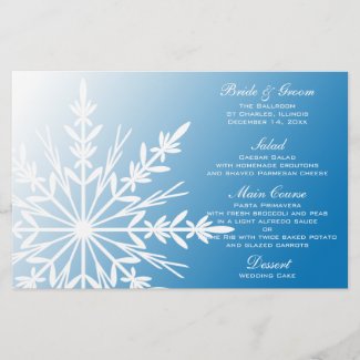 White Snowflake on Blue Winter Wedding Menu