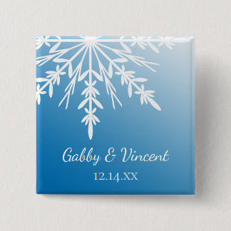 White Snowflake on Blue Winter Wedding Pinback Button