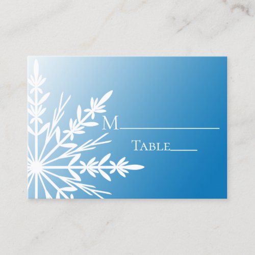 White Snowflake on Blue Winter Wedding Place Cards