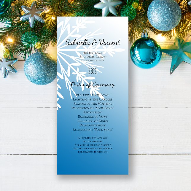 White Snowflake on Blue Winter Wedding Program (Creator Uploaded)