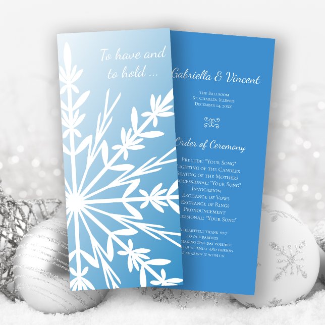 White Snowflake on Blue Winter Wedding Program (Creator Uploaded)