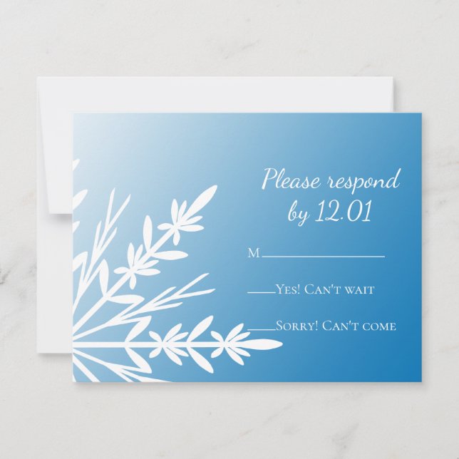 White Snowflake on Blue Winter Wedding RSVP (Front)