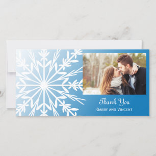 White Snowflake on Blue Winter Wedding Thank You Card