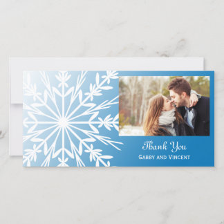 White Snowflake on Blue Winter Wedding Thank You Card