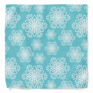 White  Snowflake on blue with paw print pattern Bandana