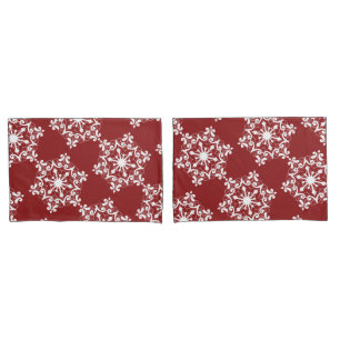 White Snowflake On Crimson Red Pillow Case