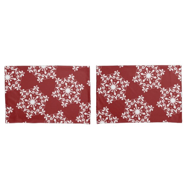 White Snowflake On Crimson Red Pillow Case (Front-Set)