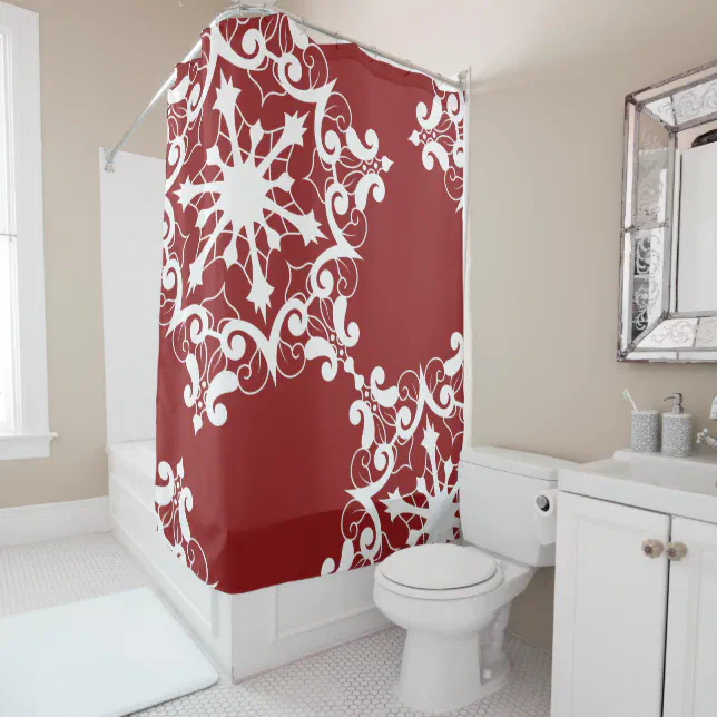 White Snowflake On Crimson Red Shower Curtain Zazzle