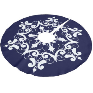 White Snowflake On Dark Blue Brushed Polyester Tree Skirt