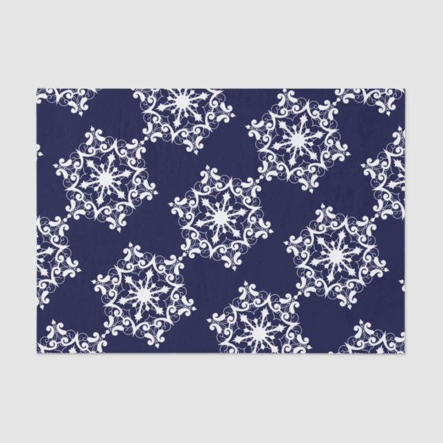 White Snowflake On Dark Blue Tissue Paper (Front)