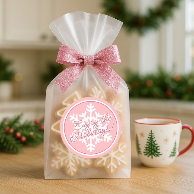 White Snowflake On Dusty Rose Blush Pink Classic Round Sticker (Creator Uploaded)