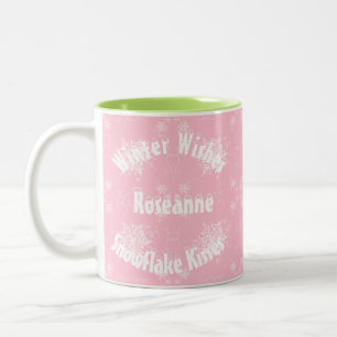 White Snowflake on Dusty Rose Two-Tone Coffee Mug