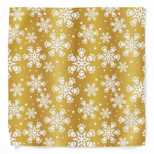White  Snowflake on gold with paw print pattern Bandana