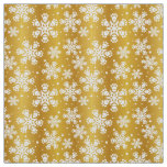 White  Snowflake on gold with paw print pattern Fabric