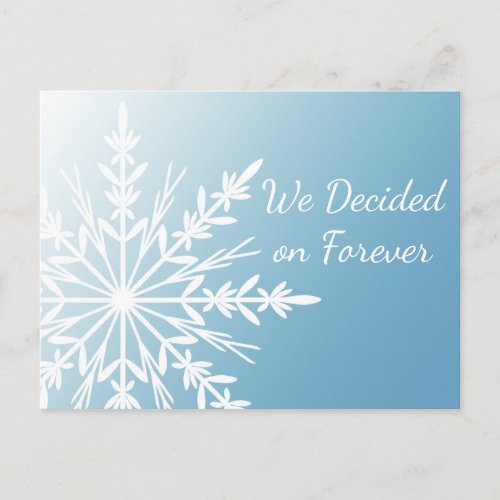 White Snowflake on Ice Blue Winter Save the Date Announcement Postcard
