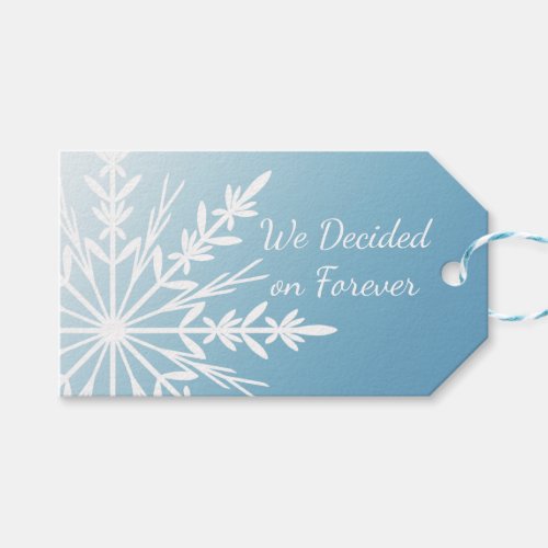 White Snowflake on Ice Blue Winter Save the Date Gift Tags