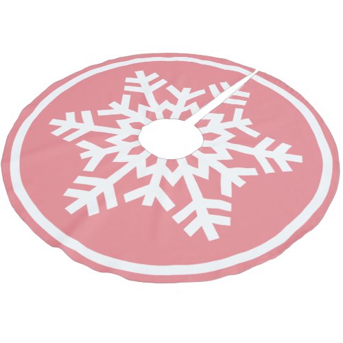 White Snowflake On Light Blush Coral Pink Brushed Polyester Tree Skirt