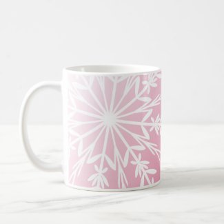 White Snowflake on Pink Happy Holidays Coffee Mug