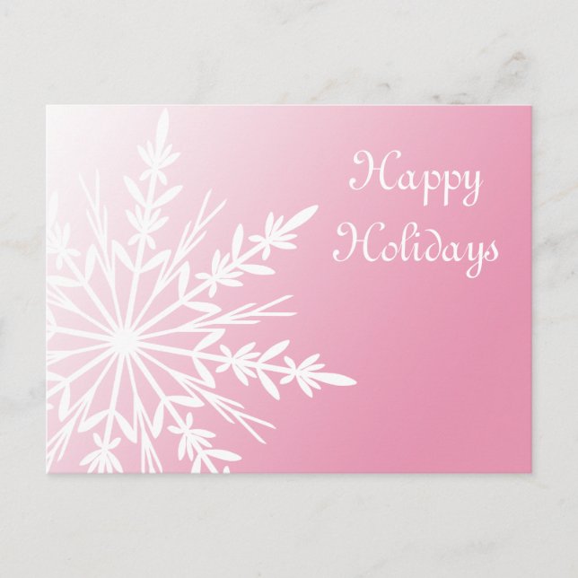 White Snowflake on Pink Happy Holidays Holiday Postcard (Front)